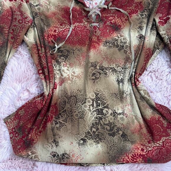 Absolutely gorgeous red and brown floral long sleeve top - Picture 5 of 8